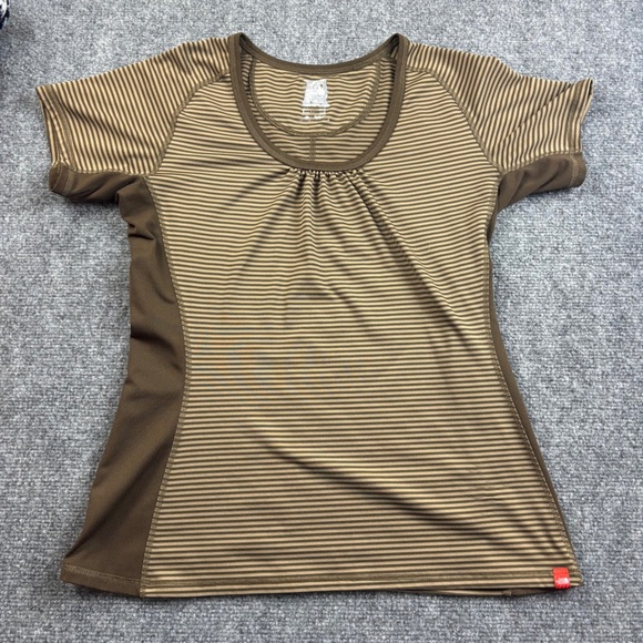 THE NORTH FACE Womens Brown Stripe Short Sleeve Athletic Shirt size: Medium - Picture 1 of 6